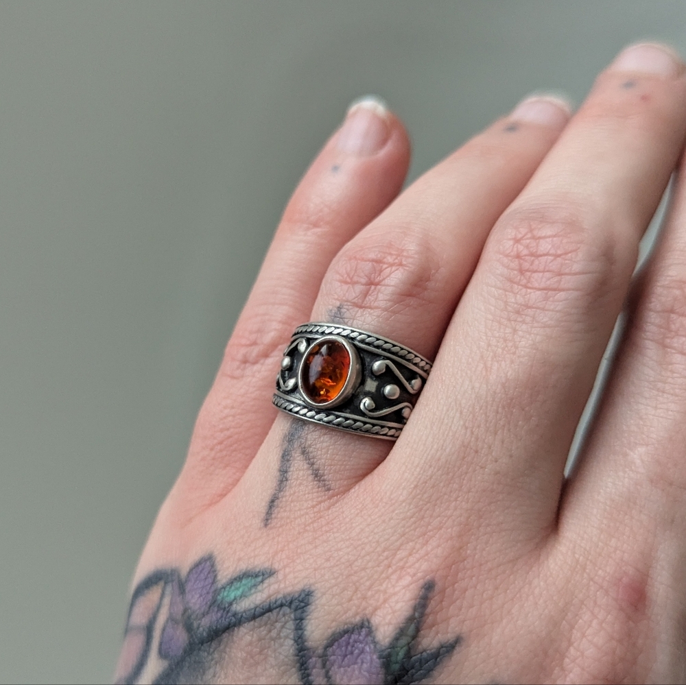 Sterling silver 925 natural baltic amber ring size 5.5